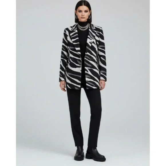 NWOT RD Style Zebra Polyester Wool Blend Coat Unlined S - Picture 2 of 9